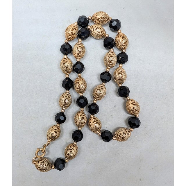 Vintage 1960s Signed Napier Goldtone & Black Beaded Necklace For Sale - Image 9 of 9