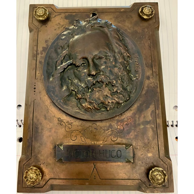 Late 19th Century Antique 1885 French Heavy Cast Bronze Plaque – Victor Hugo High Relief Sculpture by René Rozet For Sale - Image 5 of 10