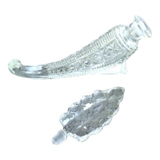 Vintage Art Deco Czech Cut Crystal Cornucopia Perfume Bottle For Sale