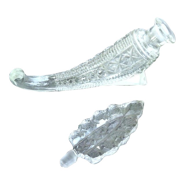Vintage Art Deco Czech Cut Crystal Cornucopia Perfume Bottle For Sale