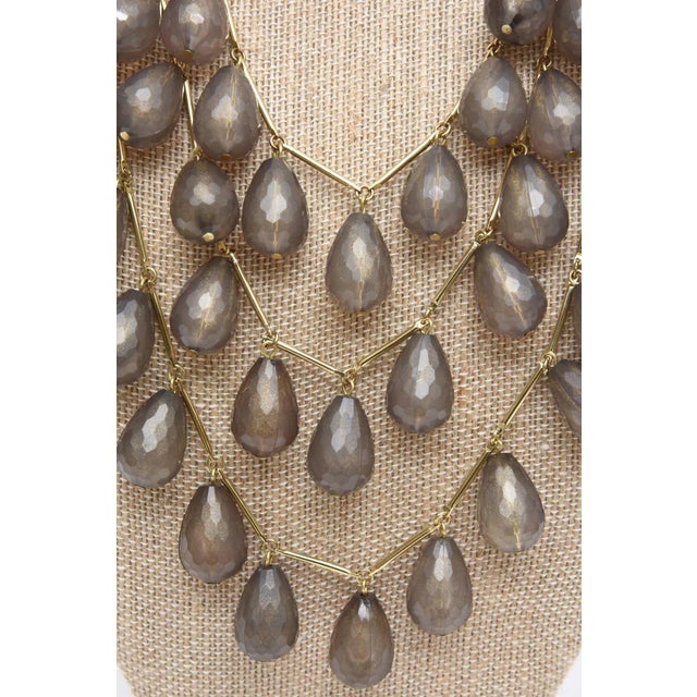 Vintage Gray Resin and Gilt Metal Beaded Three Strand Bib Necklace For Sale In Miami - Image 6 of 7
