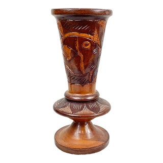 Vintage Carved Wooden Vase For Sale