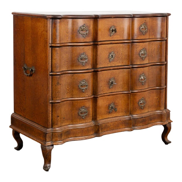 Large Oak Rococo Chest of Five Drawers, Denmark Circa 1750-80 For Sale