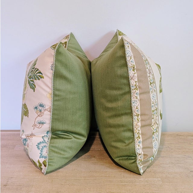 Traditional Brunschwig & Fils Bellary Floral Pillows in Aqua/Taupe With Multi Cord For Sale - Image 3 of 7