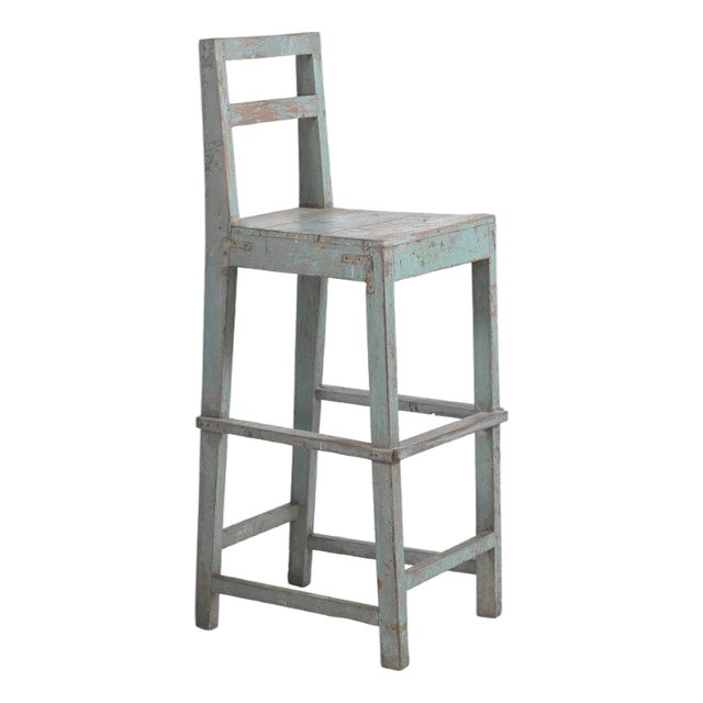 Vintage Anglo-Indian Painted Teakwood Tall Chair or Barstool For Sale