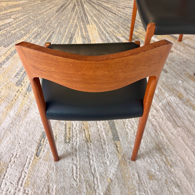 Black 1960s Niels Møller Model 71 Teak Dining Chairs – Newly Reupholstered Black Leather (Pair) For Sale - Image 8 of 11