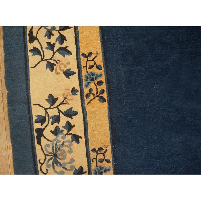 Navy Blue 1920s Navy Solid Medallion Antique Chinese Peking Rug Knotted Wool 10' X 12' 7" For Sale - Image 8 of 9
