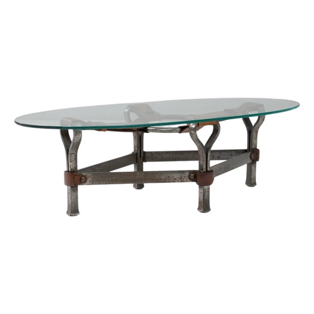 1950s French Brutalist Glass Coffee Table By Jacques Adnet For Sale
