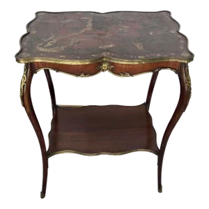 French Louis XV Ormolu Mounted Chinoiserie Leather Top Table