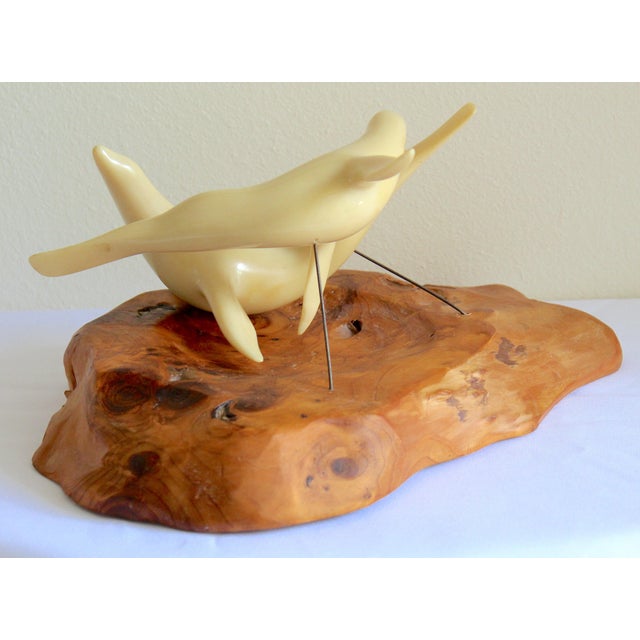 Vintage Mid-Century Modern John Perry Style Pellucida Seals on Burlwood Sculpture For Sale - Image 16 of 17
