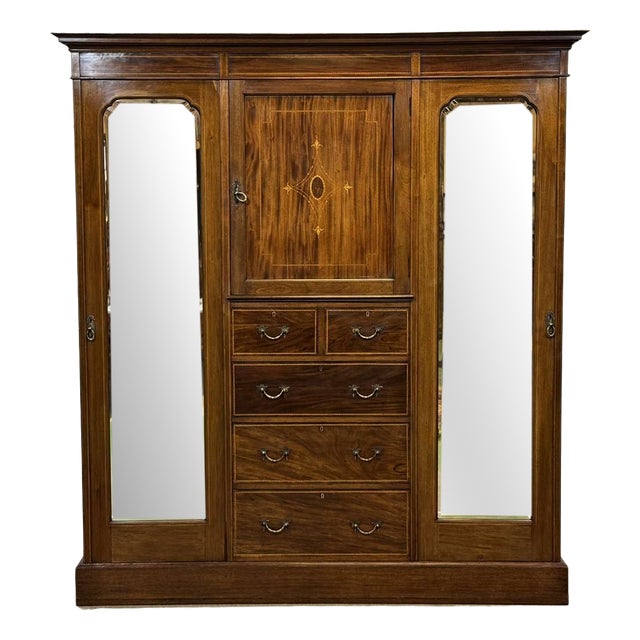 19th Century English Mahogany Wardrobe For Sale