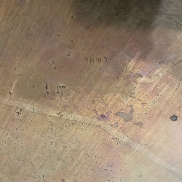 Antique Big & Heavy Chinese Etched Brass Tray Asian Motif For Sale - Image 11 of 12