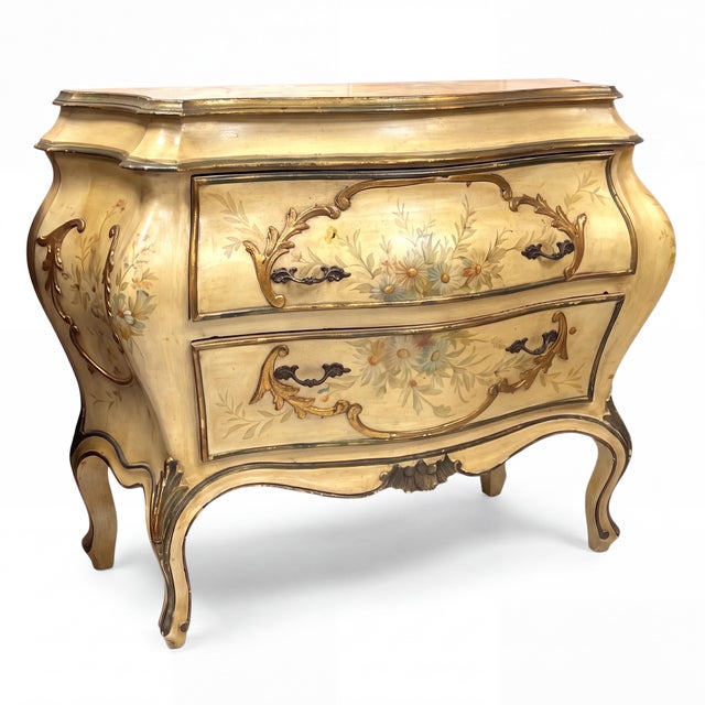 Mid-Century Italian Venetian Hand Painted Floral Commode / Chest Faux Marble Top For Sale In Atlanta - Image 6 of 7