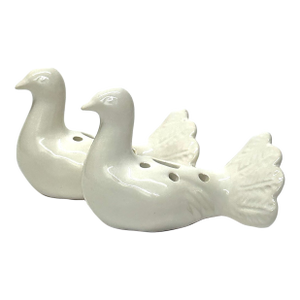 Vintage Ceramic White Dove Floral Arrangers - A Pair