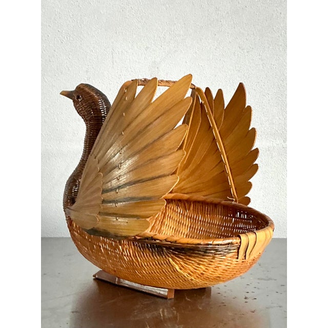 Discover the charming artistry of this vintage Boho Shanghai Weave Duck Basket, a delightful piece that blends whimsical...