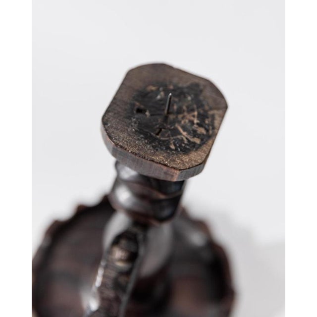 Vintage Italian Brutalist Handcarved Dark Wood Candleholder, 1960s For Sale - Image 9 of 11