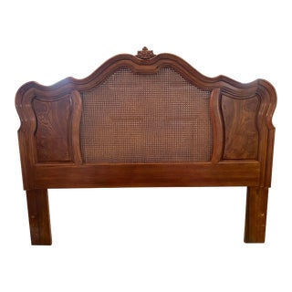 1980s French Provincial Lexington Chateau Latour Queen-Size Wood and Cane Headboard Ft Book Matched Panels For Sale