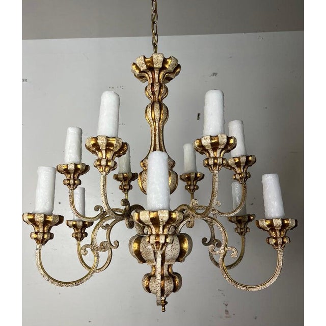 1930s Italian (12) Light Painted & Parcel Gilt Chandelier For Sale - Image 11 of 11