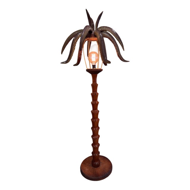 Carved Wood Palm Floor Lamp by Aldo Tura, 1960s For Sale