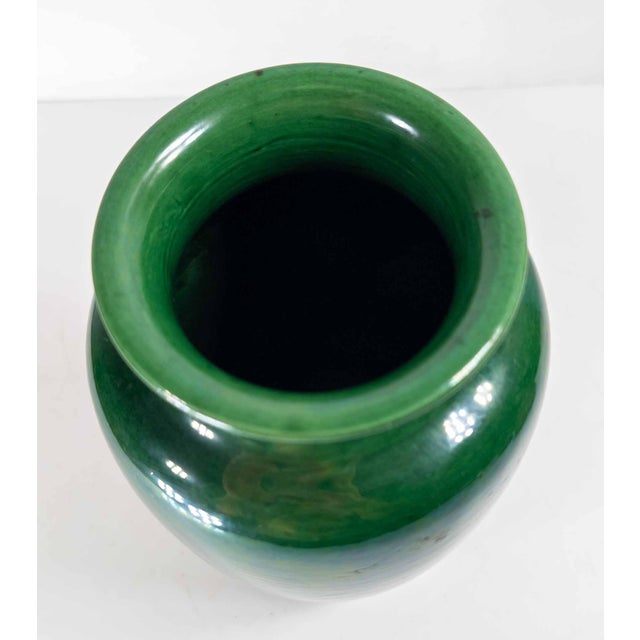 Ceramic Early 20th Century Japanese Dark Green Awaji Glazed Vase For Sale - Image 7 of 12