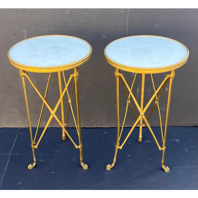 Neoclassical A Pair of French Late 19th Century Neo-Classical Gold Dore Ormolu and White Carrara Marble Guéridon Tables For Sale - Image 3 of 9