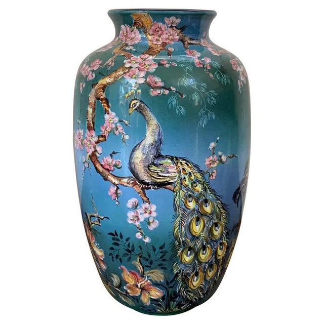 1960s 20th Colorful German Baluster Peacock Vase by Ulmer Keramik For Sale - Image 5 of 5