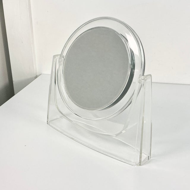 Glass 1970s Vintage Lucite Tabletop Flip Makeup Mirror, Charles Hollis Jones Attributed For Sale - Image 7 of 18