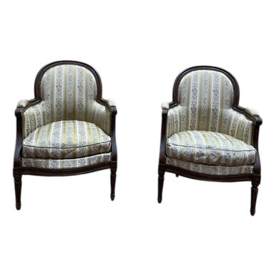 Louis XVI Style Bergère Armchairs, Set of 2 For Sale