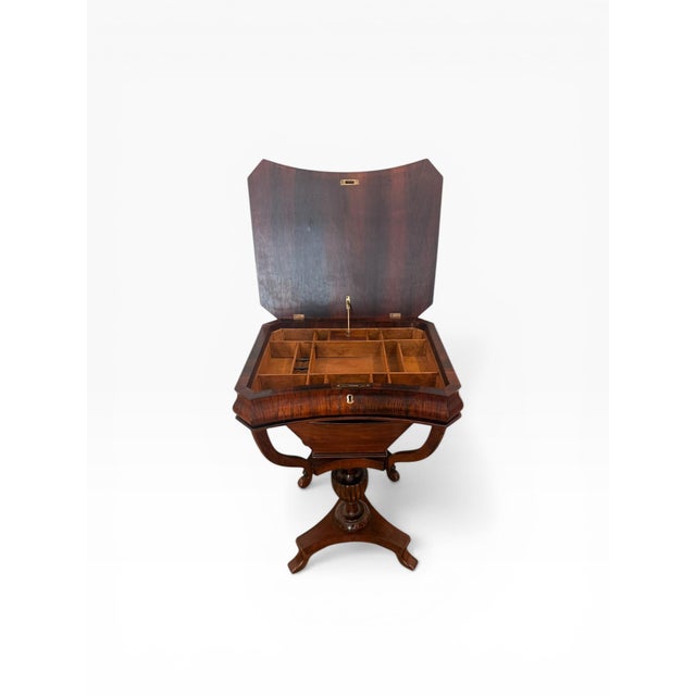 Early 20th Century Early 20th Century Inlaid Mahogany Federal Style Sewing / Work Table With Lyre Base For Sale - Image 5 of 12