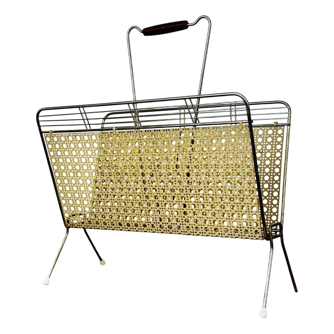 Mid-Century Modern Metal Magazine Rack with Perforated Panels, Central ...