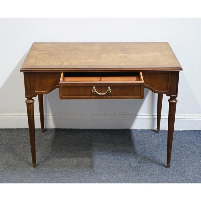 Late 20th Century Henredon Furniture Banded Bookmatched Walnut Italian Provincial Style 40" Writing Desk For Sale - Image 5 of 12
