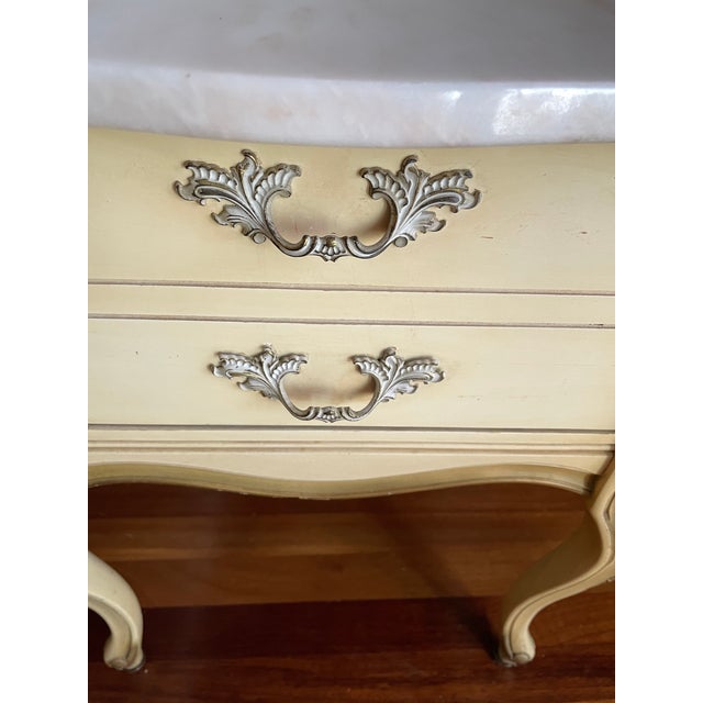 Cream Pair of Vintage Country French Marble Top Nightstands For Sale - Image 8 of 11