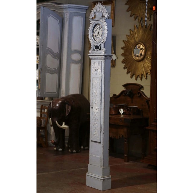 Early 19th Century French Normandy Painted Longcase Grandfather Clock For Sale - Image 4 of 13