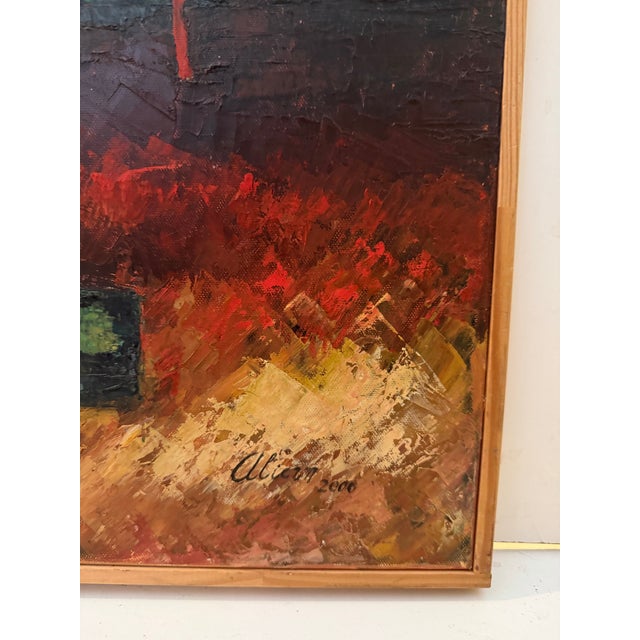 Wood Vintage Modernist Landscape Painting - Signed For Sale - Image 7 of 11