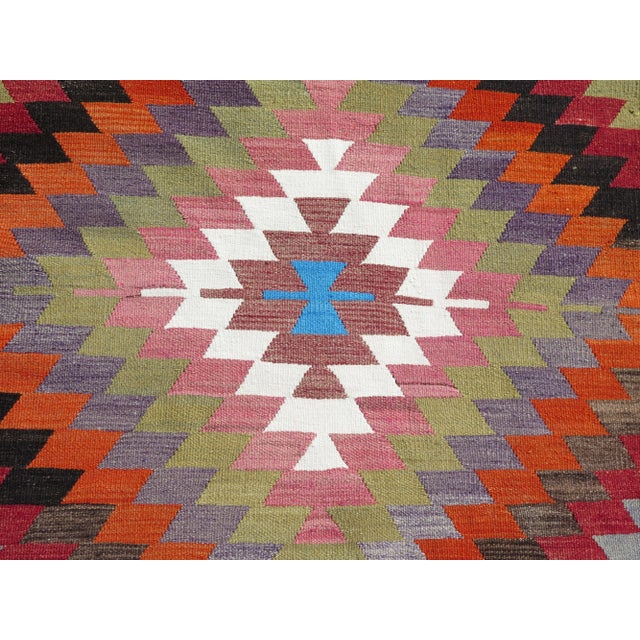 Mustard 1960s Colorful Organic Wool Handmade Turkish Boho Kilim Rug For Sale - Image 8 of 12