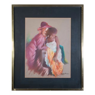 Lady and Child, 1980s, Pastel For Sale