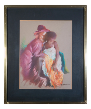 Lady and Child, 1980s, Pastel
