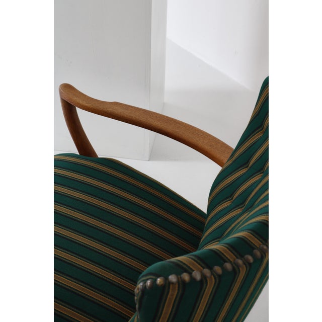 Danish Modern Lounge Chair in Oak & Traditional Danish Olmerdug Wool by Henning Kjærnulf, 1950s For Sale - Image 11 of 18