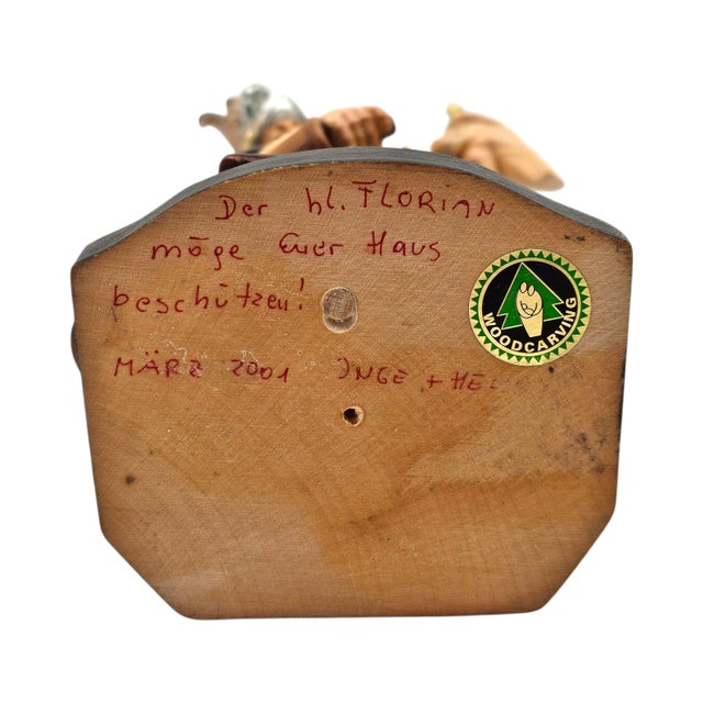 German Hand-Carved Saint Florian Devotional Wood Figure With Architectural Base, 13.5" For Sale - Image 14 of 15