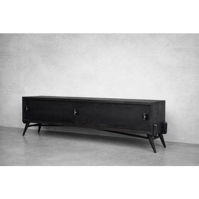 Mid-Century Modern Scandinavian Dark Oak Sideboard with Wooden & Metal Handles, 1960s For Sale - Image 9 of 18