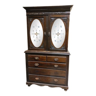 Late 1800s Victorian Etched Glass Hutch For Sale