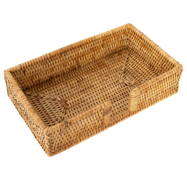 Boho Chic Artifacts Rattan Guest Towel/Napkin Holder With Cutout - Honey Brown For Sale - Image 3 of 6