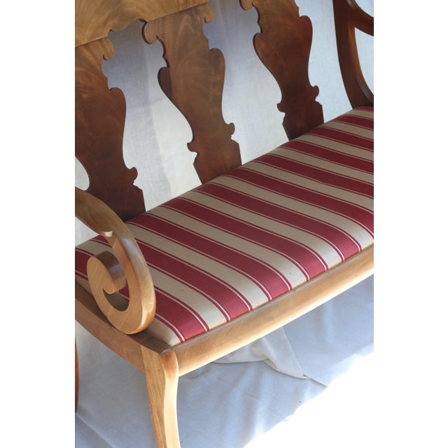 Textile Antique Carved Walnut Settee, Empire / Biedermeier Style, 19th Century For Sale - Image 7 of 8