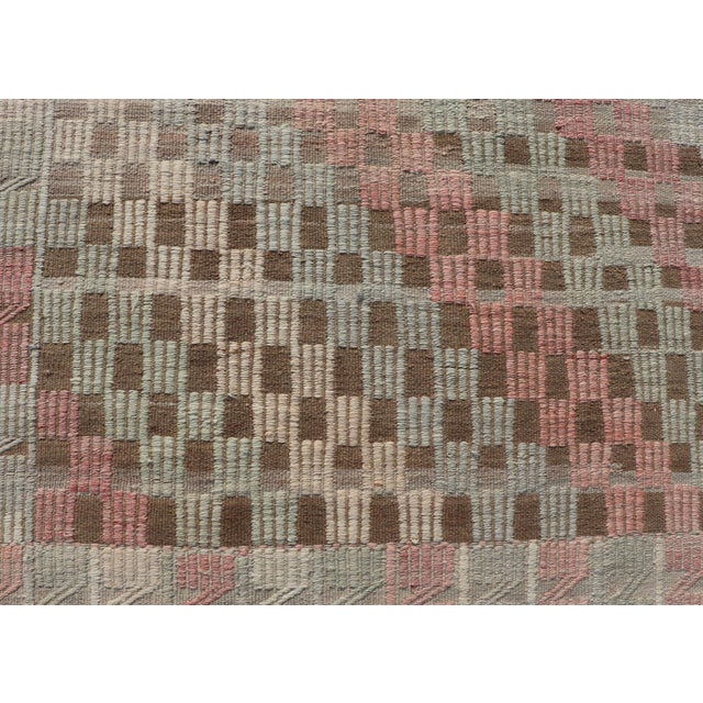 Vintage Turkish Embroidered Flat Weave With Soft Colors in Diamond Design 7'6" X 9'3" For Sale In Atlanta - Image 6 of 11