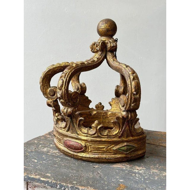 Rare Antique European Gilt Gesso + Carved Wood Demilune Bed Crown / Corona, Circa Mid 19th Century For Sale - Image 4 of 12