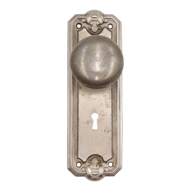 Vintage Art Deco Brushed Nickel Dummy Door Knob Set For Sale