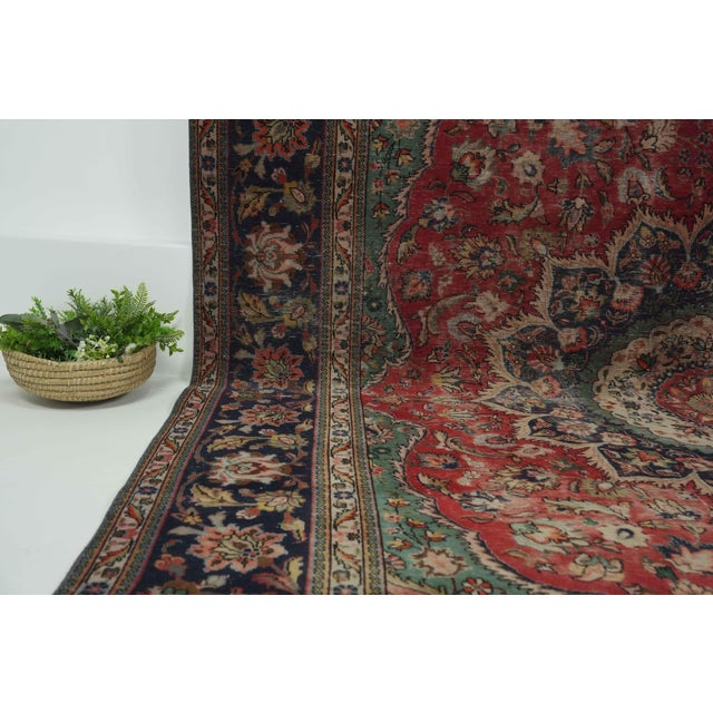 Textile 1970s Vintage Persian Handmade Wool 10x13 Red Area Rug For Sale - Image 7 of 13