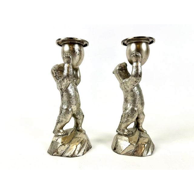 Antique Silver-Plated Standing Bear Candleholders from WMF, 1907, Set of 2, in Very Good conditions. Designed 1890 to 1919...
