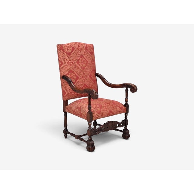 Red Baroque Style, Large Armchairs, Carved Wood, Red Damask, England, 1920s For Sale - Image 8 of 16