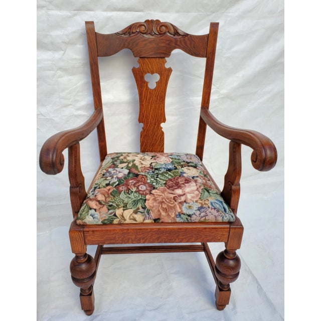 Antique 1920s Brutalist Oak Dining Chairs Restored Set of 8 For Sale In Los Angeles - Image 6 of 12